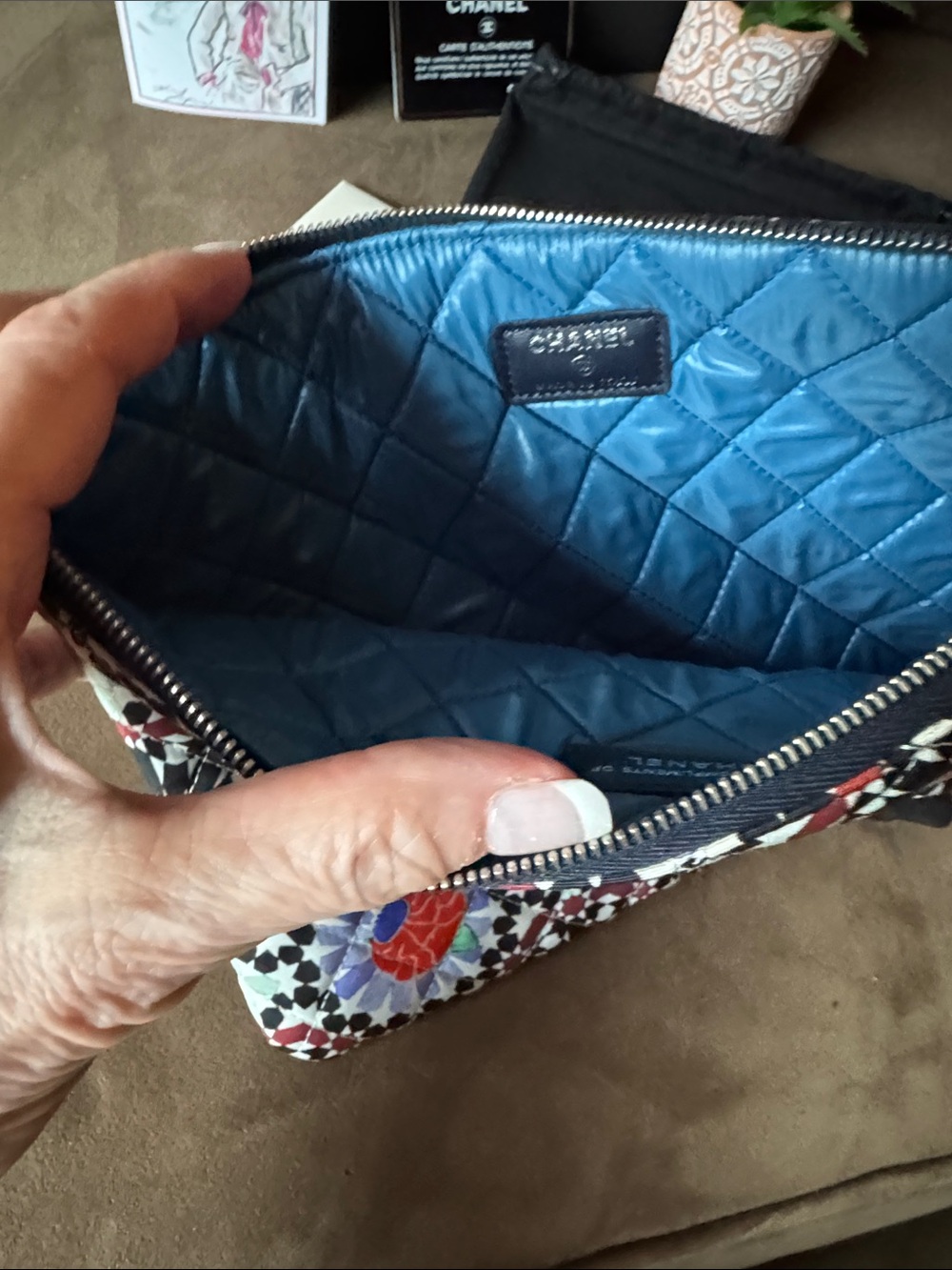 CHANEL Multicolor Floral Mosaic Zip Pouch With COA Dust Bag and Box Like New - Picture 7 of 12